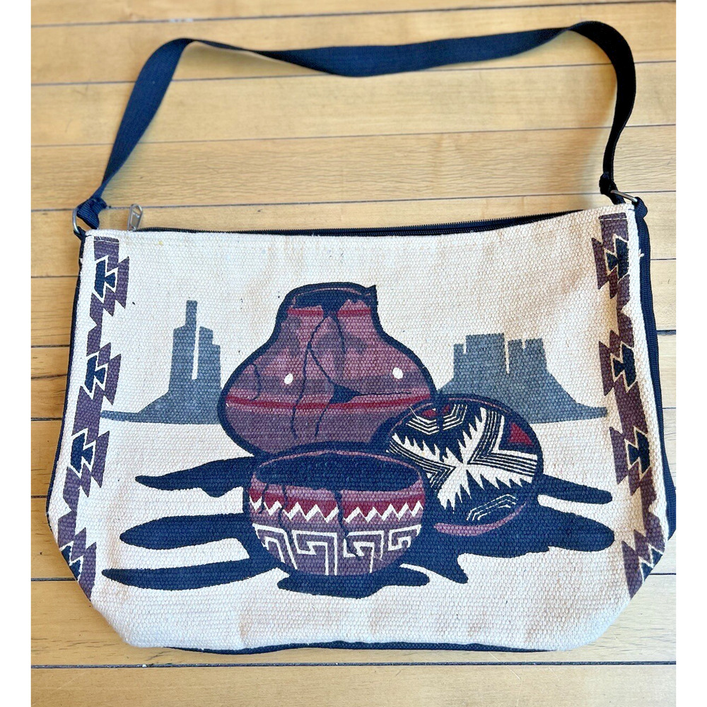 El Paso Saddleblanket Co Canvas Tote Bag Southwestern Tribal Pottery Desert